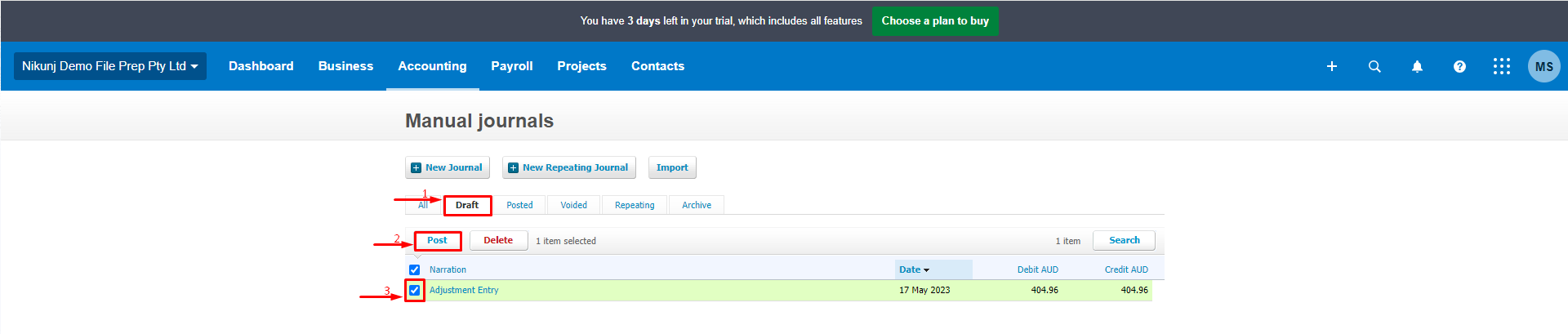 journals-in-xero