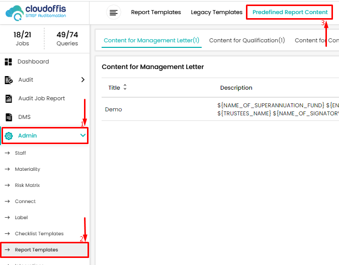 predefined-report-content-admin-report template